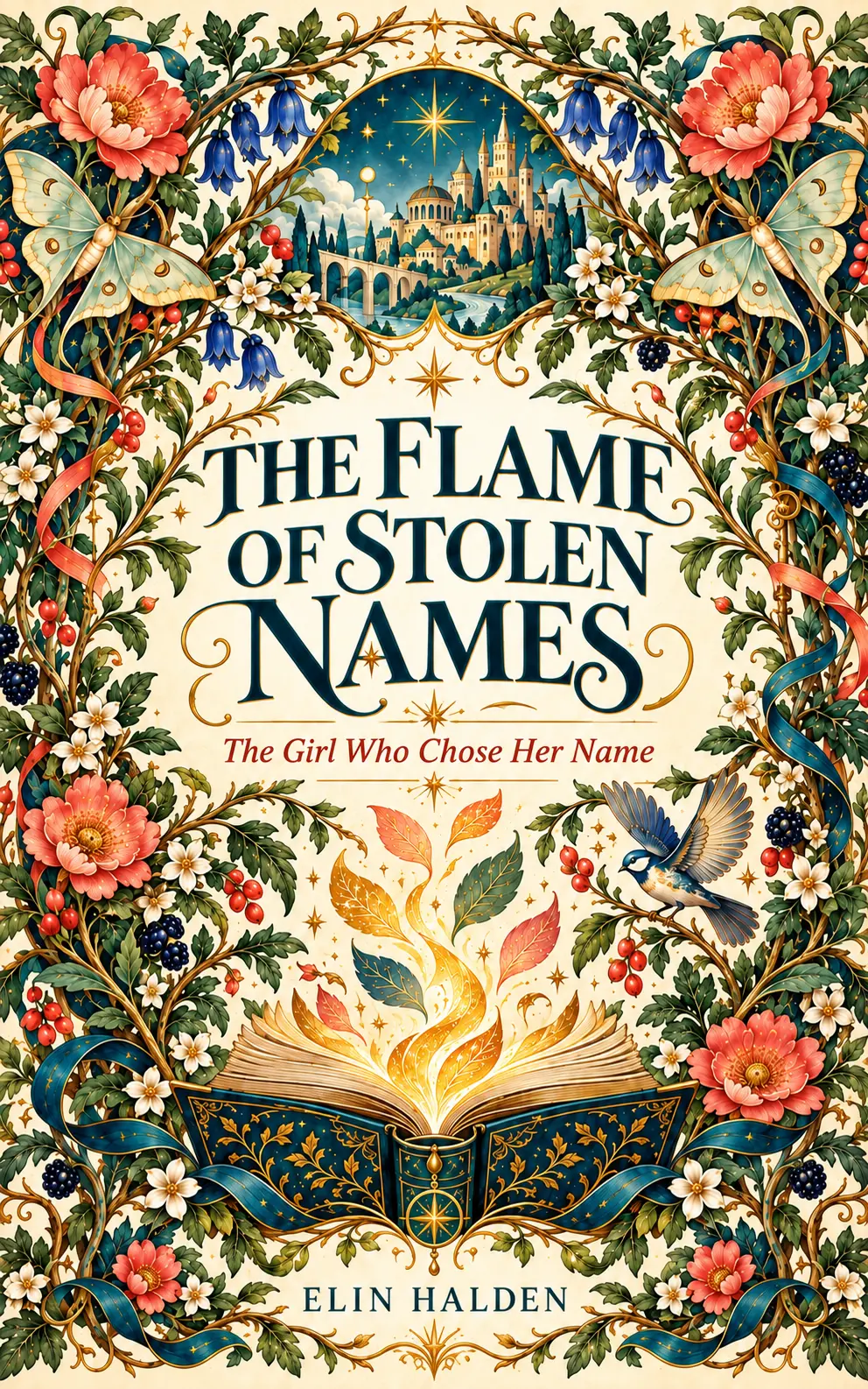 Book cover of THE FLAME OF STOLEN NAMES by Elin Halden